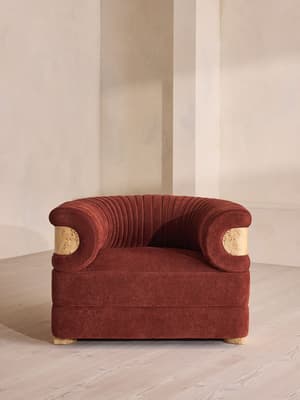 Caleb Armchair - Blonde Burl - Linen Chenille - Rust - US - Hover Image