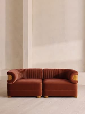 Caleb Sectional Three Seater Sofa - Velvet - Rust - Dark Burl - US - Listing Image