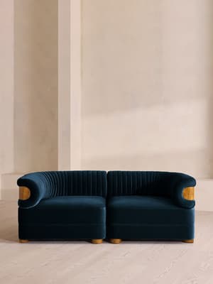 Caleb Sectional Three Seater Sofa - Velvet - Royal Blue - Dark Burl - US - Listing Image