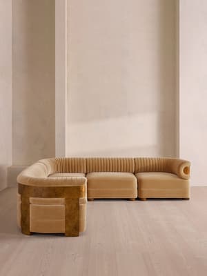 Caleb Sectional Sofa - Corner Sofa - Velvet - Camel - Dark Burl - US - Hover Image