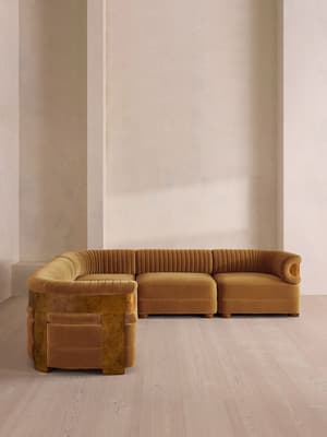 Caleb Sectional Sofa - Corner Sofa - Velvet - Mustard - Dark Burl - US - Hover Image