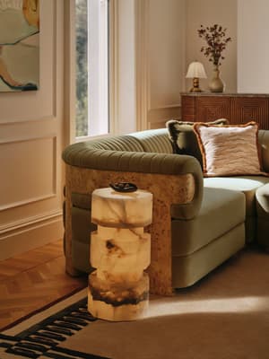 Caleb Modular Corner Sofa - Velvet - Lichen - Blonde Burl - UK - Listing Image