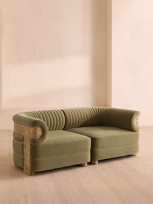 Caleb Sectional Three Seater Sofa - Velvet - Lichen - Blonde Burl - US - Hover Image