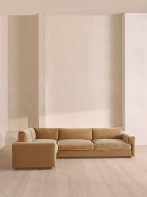 Mossley Left L-Shape Sofa - Velvet - Camel - UK - Hover Image