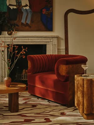 Caleb Armchair - Dark Burl - Velvet - Rust - UK - Listing Image