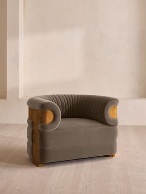 Caleb Armchair - Dark Burl - Velvet - Taupe - UK - Listing Image