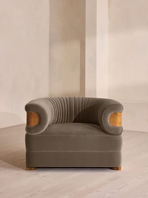 Caleb Armchair - Dark Burl - Velvet - Taupe - UK - Hover Image