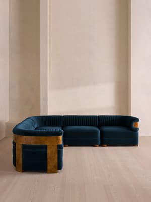 Caleb Modular Corner Sofa - Velvet - Royal Blue - Dark Burl - UK - Hover Image