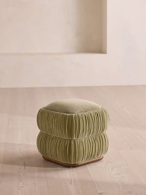 Tabitha Footstool - Velvet & Linen Chenille - Lichen - UK - Listing Image