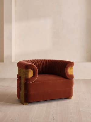 Caleb Armchair - Dark Burl - Velvet - Rust - UK - Hover Image