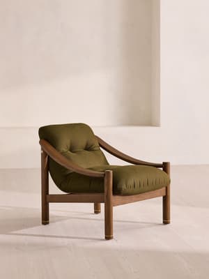 Karine Armchair - Dark Stain - Linen - Olive - UK - Listing Image