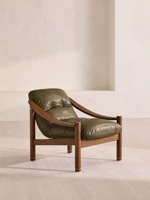 Karine Armchair - Dark Stain - Leather - Moss - UK - Listing Image