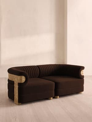 Caleb Modular Three Seater Sofa - Velvet - Chocolate - Blonde Burl - UK - Hover Image