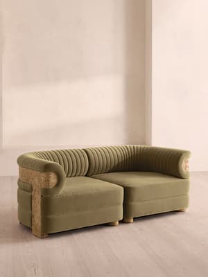 Caleb Modular Three Seater Sofa - Velvet - Lichen - Blonde Burl - Hover Image