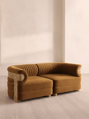 Caleb Modular Three Seater Sofa - Velvet - Mustard - Blonde Burl - UK - Hover Image
