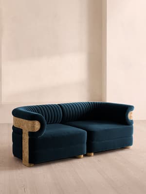 Caleb Modular Three Seater Sofa - Velvet - Royal Blue - Blonde Burl - UK - Hover Image