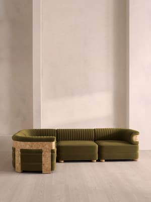 Caleb Modular L-Shape Sofa - Velvet - Olive - Blonde Burl - UK - Hover Image