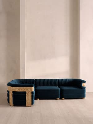 Caleb Modular L-Shape Sofa - Velvet - Royal Blue - Blonde Burl - UK - Hover Image