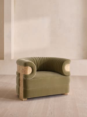 Caleb Armchair - Blonde Burl - Velvet - Lichen - UK - Listing Image