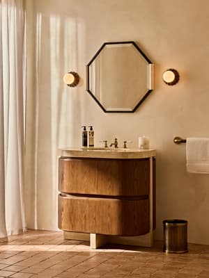 Welton Wall Mirror - Blackened Brass & Travertine - Extra Small - Hover Image