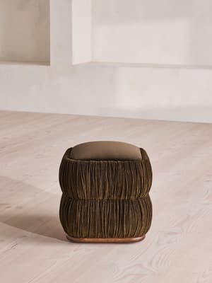 Tabitha Footstool - Linen Chenille & Velvet - Chocolate - UK - Listing Image