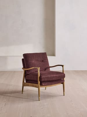 Theodore Burl Armchair - Linen Chenille - Bordeaux - UK - Hover Image