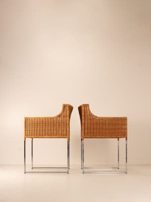 Vintage Mid Century Chairs - Wicker and Chrome - Set of Four - Hover Image