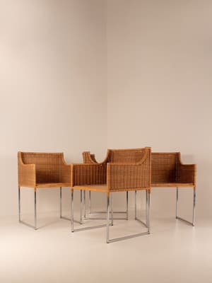 Vintage Mid Century Chairs - Wicker and Chrome - Set of Four - Listing Image