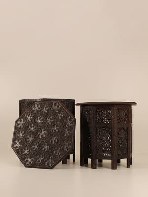 Vintage Carved Side Tables - Wood - Hover Image