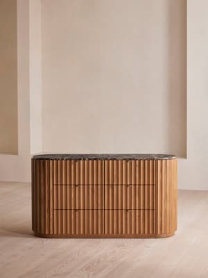Railton Six Drawer Dresser - Dark Emperador Marble - Hover Image