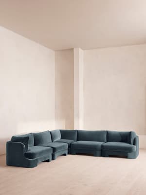 Odell Sectional Sofa - Corner Sofa - Velvet - Grey Blue - US - Hover Image