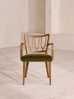 Leonie Armed Dining Chair - Velvet - Olive - Hover Image