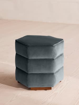 Lyla Footstool - Velvet - Grey Blue - US - Hover Image