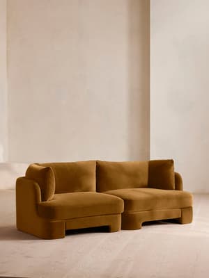 Odell Deeper Sit Sectional Sofa - Three Seater - Velvet Mustard US - Hover Image
