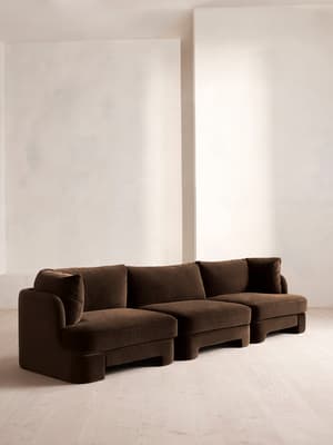 Odell Deeper Sit Sectional Sofa - Four Seater - Velvet - Chocolate US - Hover Image