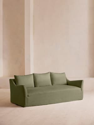 Roma Three Seater Sofa - Linen - Sage - US - Hover Image