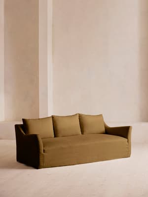 Roma Three Seater Sofa - Linen - Ochre - US - Listing Image
