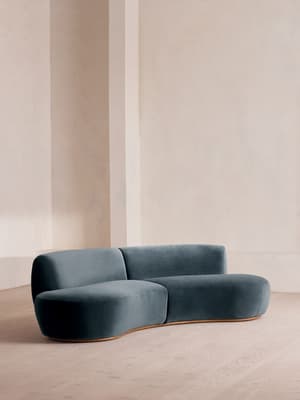 Aline Serpentine Modular Sofa - Three Seater - Grey Blue Velvet - UK - Hover Image