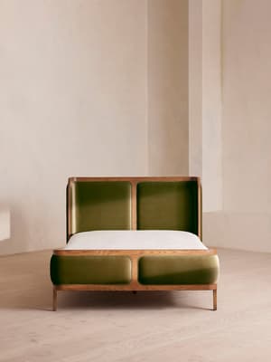 Belsa Bed - Light Oak - Queen - Velvet - Olive - US - Hover Image
