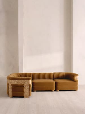 Caleb Modular L-Shape Sofa - Velvet - Mustard - Blonde Burl - UK - Hover Image