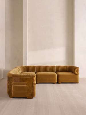 Caleb Modular Corner Sofa - Velvet - Mustard - Dark Burl - UK - Hover Image