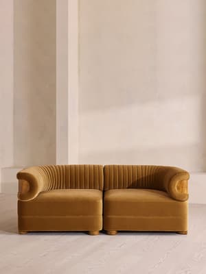 Caleb Sectional Three Seater Sofa - Velvet - Mustard - Dark Burl - US - Listing Image