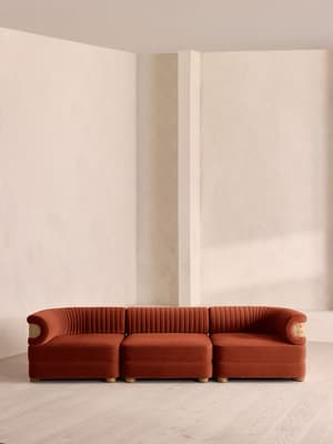 Caleb Sectional Sofa - Four Seater - Velvet - Rust - Blonde Burl - US - Listing Image