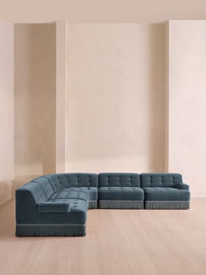 Elowen Sectional Sofa - Corner Sofa - Velvet - Grey Blue US - Hover Image