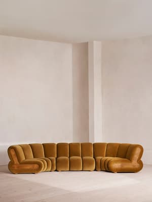 Noelle Sectional Curved Sofa - Six Seater - Velvet Mustard - US - Hover Image