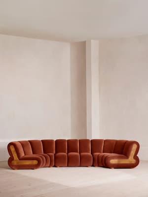 Noelle Sectional Curved Sofa - Six Seater - Velvet Rust - US - Hover Image