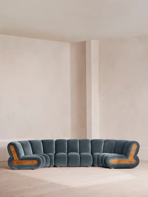 Noelle Modular Curved Sofa - Six Seater - Velvet Grey Blue - Hover Image