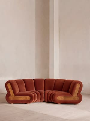 Noelle Modular Curved Sofa - Four Seater - Velvet - Rust - Listing Image