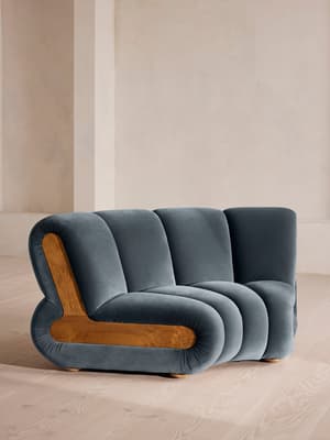Noelle Modular Curved Armchair - Velvet Grey Blue - UK - Hover Image