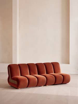 Noelle Sectional Sofa - Four Seater - Velvet - Rust - US - Hover Image